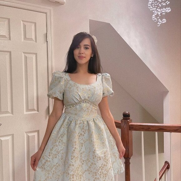 Light Blue Mini Puff Sleeve Dress - Picture 4 of 10